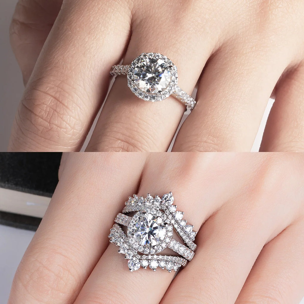 Round moissanite halo top view, 2ct D color in white gold setting — Aurora Moissanite