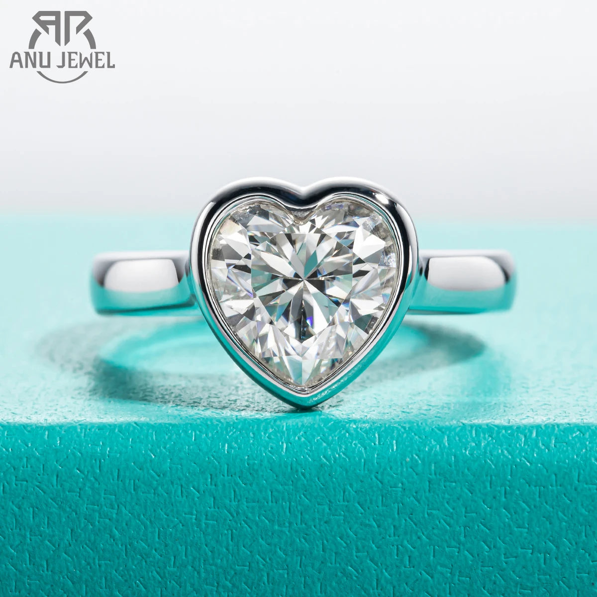 3ct heart cut moissanite bezel engagement ring, S925 sterling silver — Aurora Moissanite