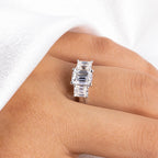 The Fen Ring worn — 1.6cttw emerald cut moissanite, 18K gold plated — Aurora Moissanite