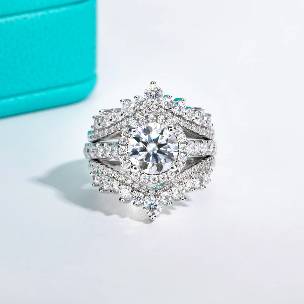 The Dwyn Ring lifestyle — 2ct round moissanite halo worn on finger — Aurora Moissanite