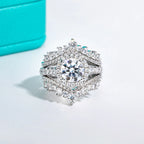 The Dwyn Ring lifestyle — 2ct round moissanite halo worn on finger — Aurora Moissanite