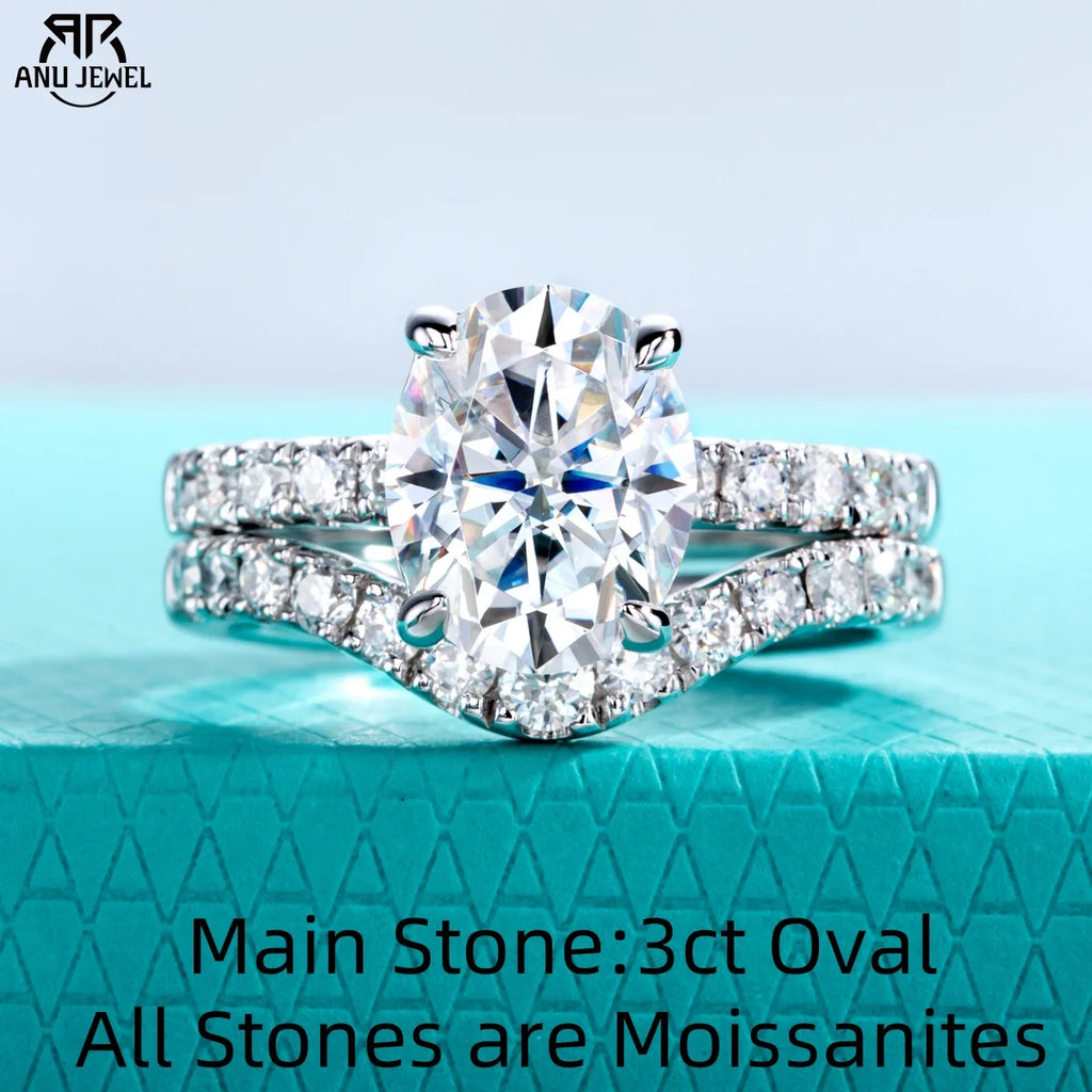 3ct oval moissanite bridal set 3.64cttw total, S925 — Aurora Moissanite