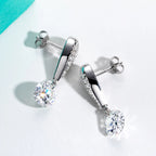 6cttw moissanite drop earrings side view, 18K gold — Aurora Moissanite
