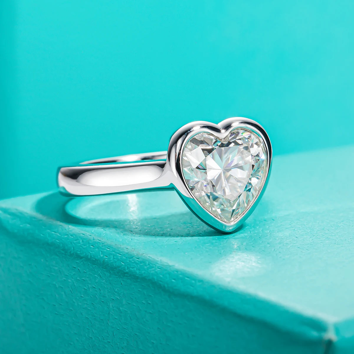 The Cora Ring — 3ct heart moissanite bezel ring, front view — Aurora Moissanite
