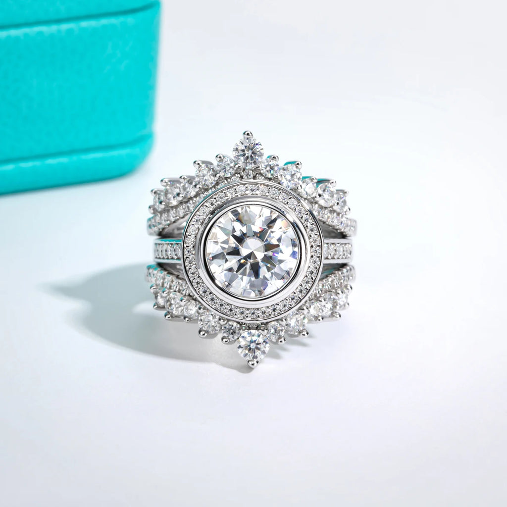 The Reva Ring lifestyle — round moissanite halo ring worn on finger — Aurora Moissanite