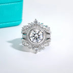 The Reva Ring lifestyle — round moissanite halo ring worn on finger — Aurora Moissanite