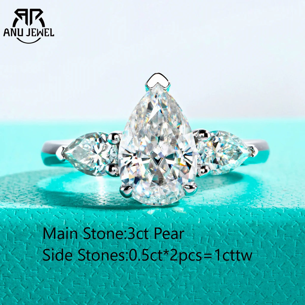 4ct pear moissanite solitaire engagement ring, 18K gold plated S925 — Aurora Moissanite