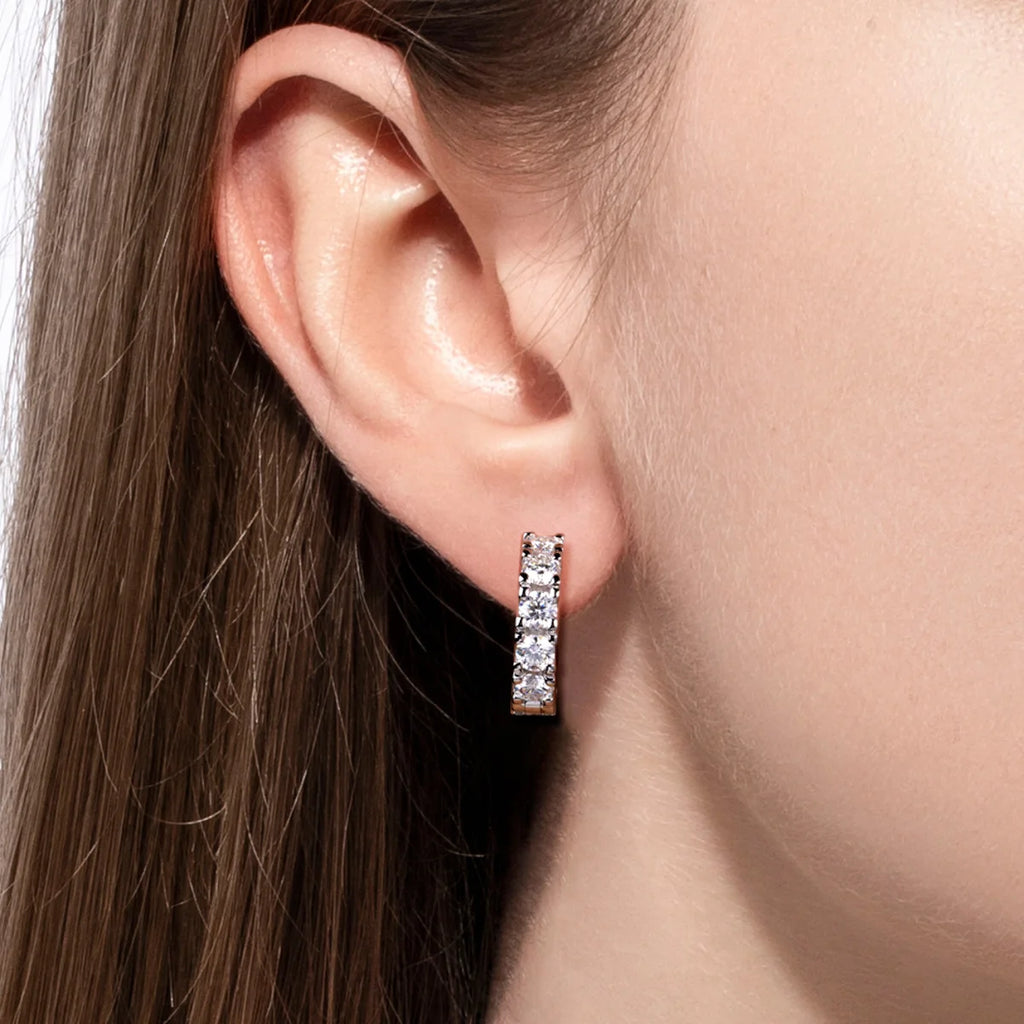 AnuJewel 2.6cttw(3mm)/6cttw(4mm) D Color Moissanites Hoop Earrings 925 Sterling Silver Luxury Huggie Earring for Women Jewelry
