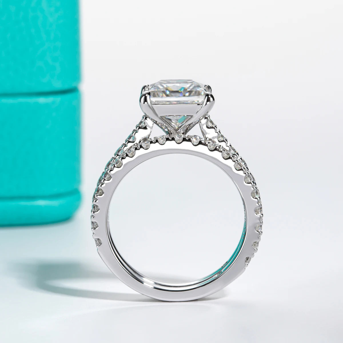 Princess cut moissanite 3ct 9mm D color VVS1, three purchase configurations — Aurora Moissanite