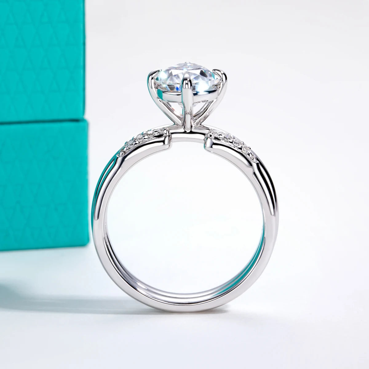 3ct pear moissanite bridal set, side profile, S925 sterling silver — Aurora Moissanite