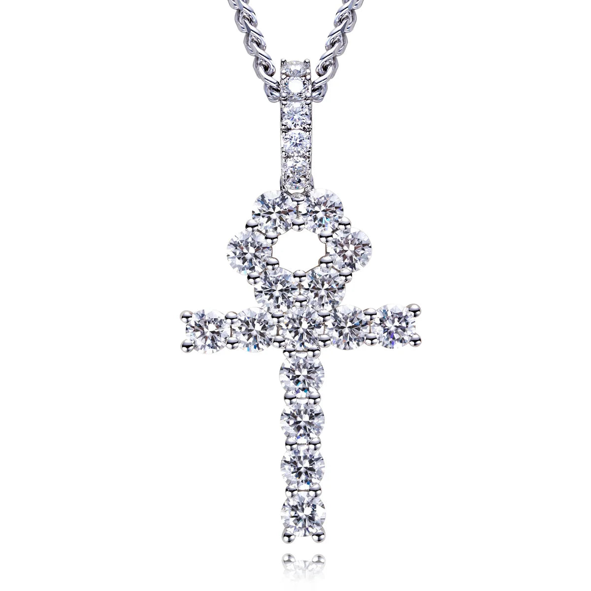 AnuJewel 8.1cttw D Color Moissanite Cross Pendant Layered Glistening Hip Hop Necklace 925 Sterling Silver New Age Dope Jewelry