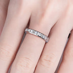 Princess cut moissanite eternity ring top view, 2.2mm, 18K white gold — Aurora Moissanite