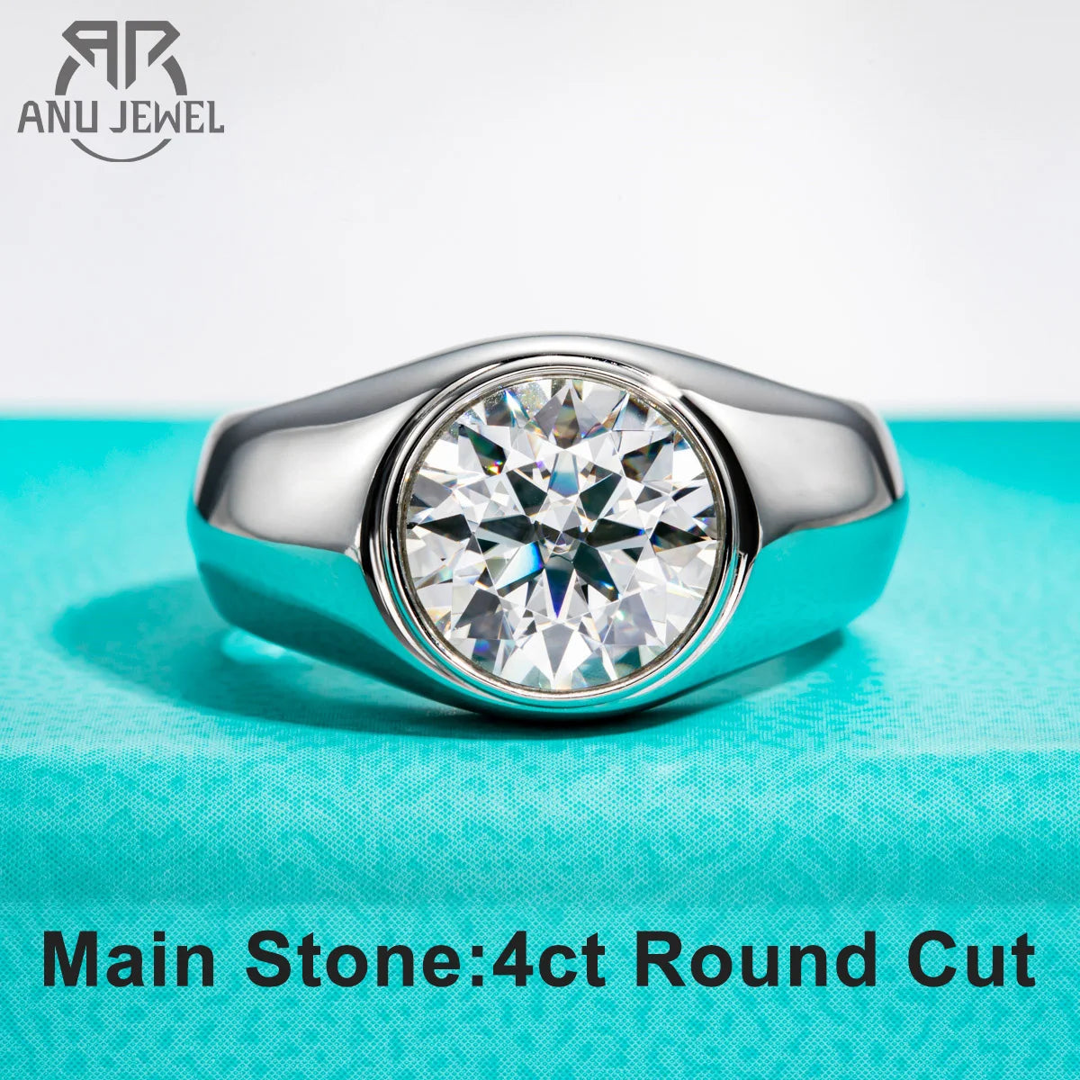 4ct moissanite men's bezel ring, 18K gold plated S925 — Aurora Moissanite