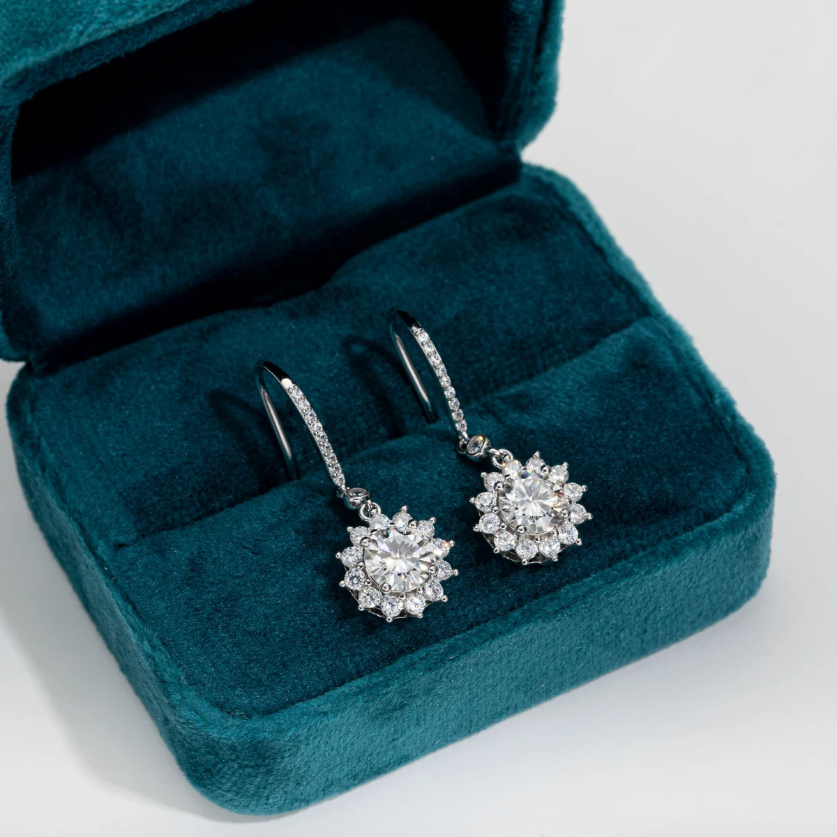 The Soleil Earrings lifestyle — sunflower moissanite drops worn — Aurora Moissanite