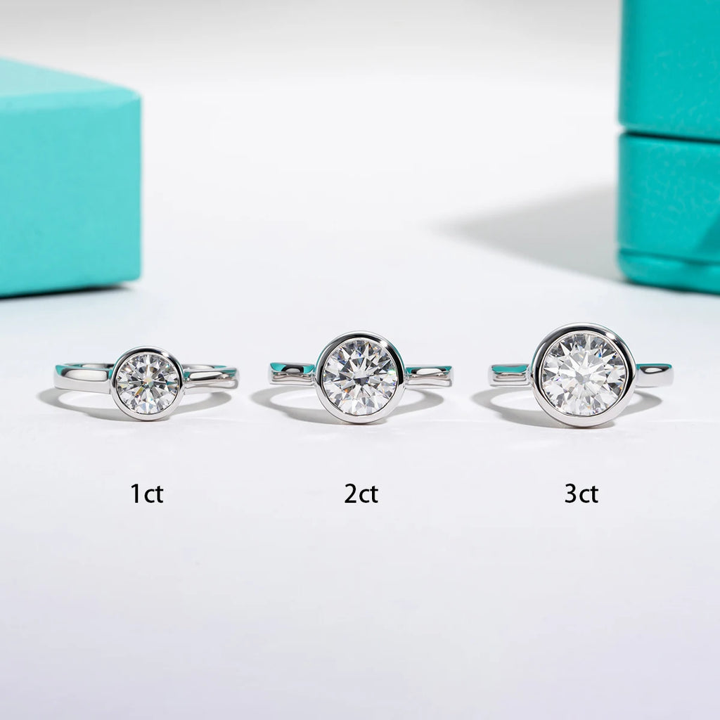 The Kane Ring — round moissanite bezel ring, multiple carat sizes, front view — Aurora Moissanite