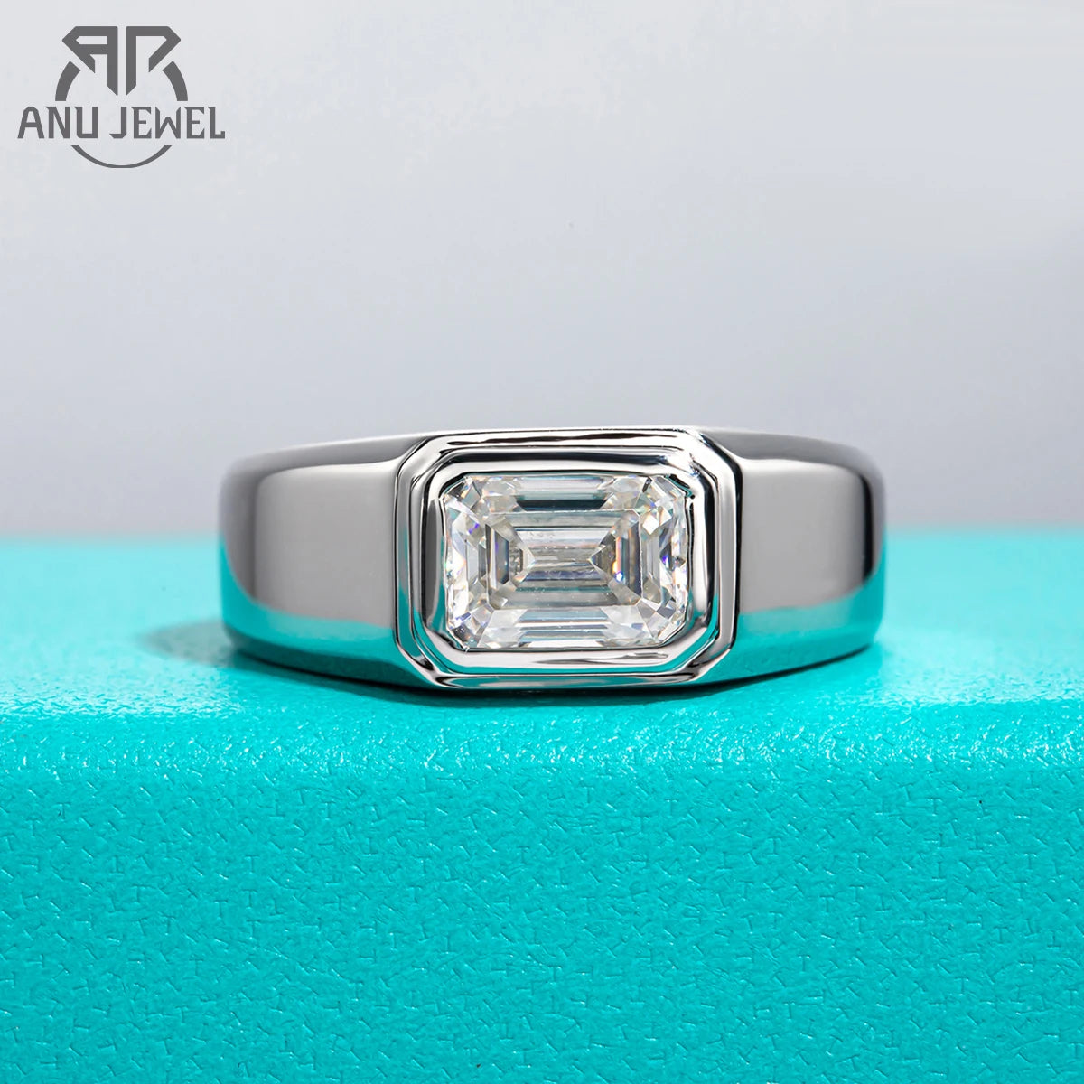 2ct emerald moissanite men's ring, 18K gold plated S925 — Aurora Moissanite