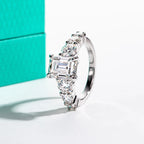 The Kess Ring worn — 3ct emerald moissanite classic solitaire, S925 — Aurora Moissanite