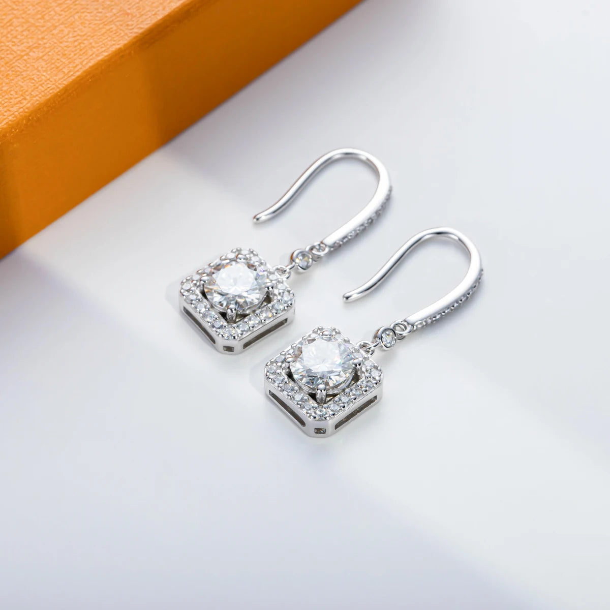 The Dew Earrings — 1ct moissanite drop earrings, front view — Aurora Moissanite