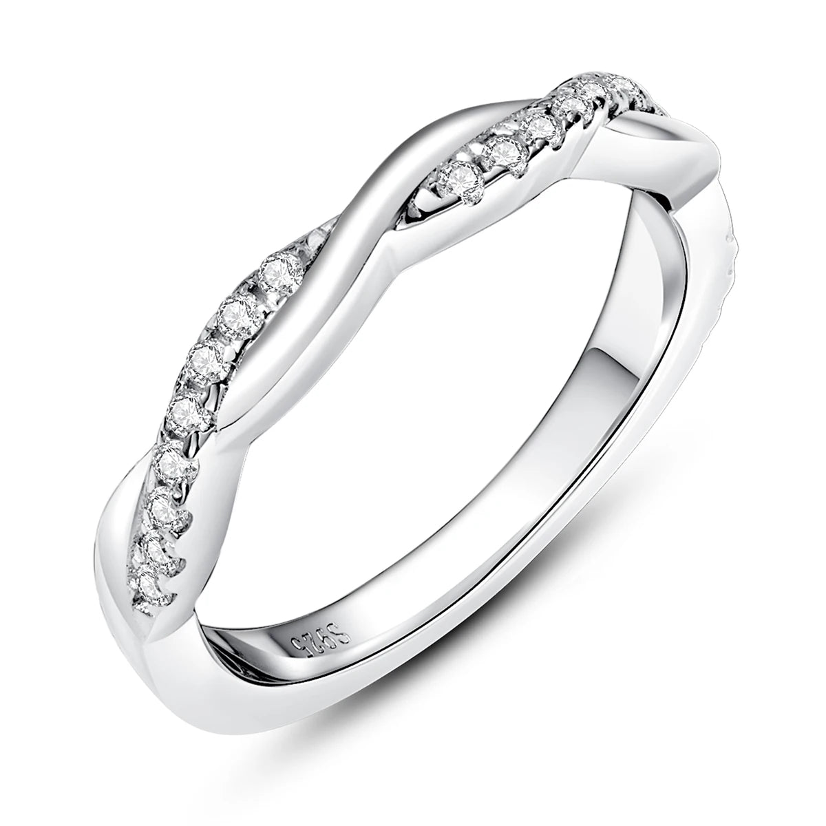 The Bond Band — 1.3mm moissanite micro-pavé eternity band, front view — Aurora Moissanite
