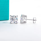 The Cove Earrings — cushion moissanite studs multi-carat, front view — Aurora Moissanite