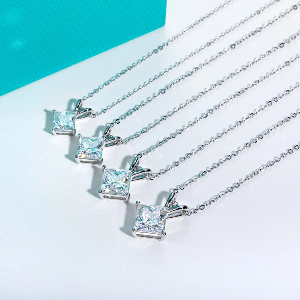 AnuJewel 2ct/3ct/4ct/5ct D Color Princess Cut Moissanite Diamond Pendant Necklace 925 Sterling Silver Elegant Gifts for Women