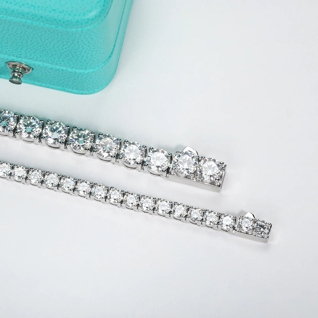 AnuJewe 6.5mm 66cttw D Color Moissanite Diamond Tennis Chain Necklace 925 Sterling Silver 18K Gold Plated Neckalces Jewelry