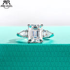 4ct emerald and 0.5ct pear moissanite two-stone ring, 18K gold S925 — Aurora Moissanite
