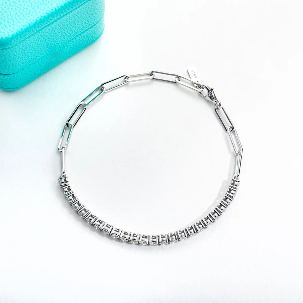 AnuJewel 3mm Moissanite Tennis Bracelet On Hand 925 Sterling Silver Lab Created Diamond 16+4cm Adjustable Bracelets For Woman