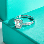 3ct emerald moissanite solitaire ring, side profile, 18K gold plated — Aurora Moissanite