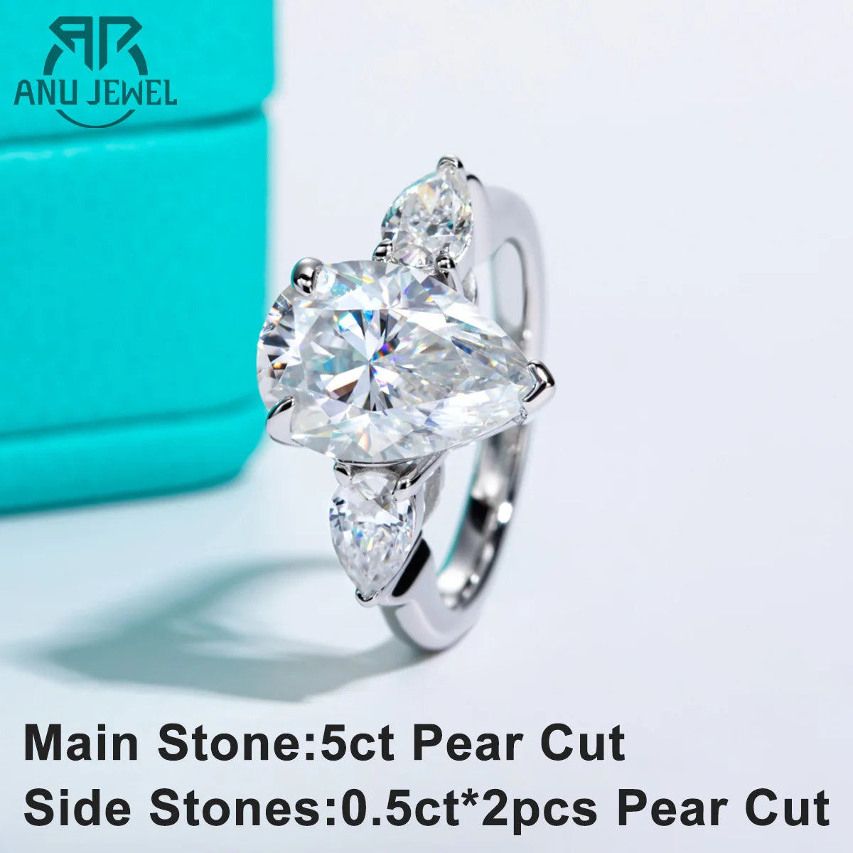 6cttw pear moissanite engagement ring, 18K gold plated S925 — Aurora Moissanite