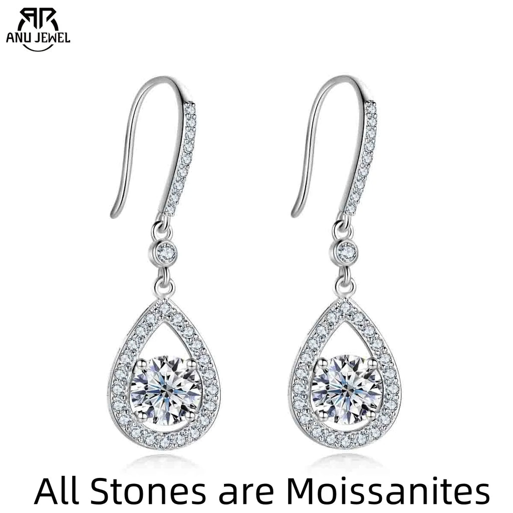 1ct teardrop moissanite hook drop earrings, S925 — Aurora Moissanite