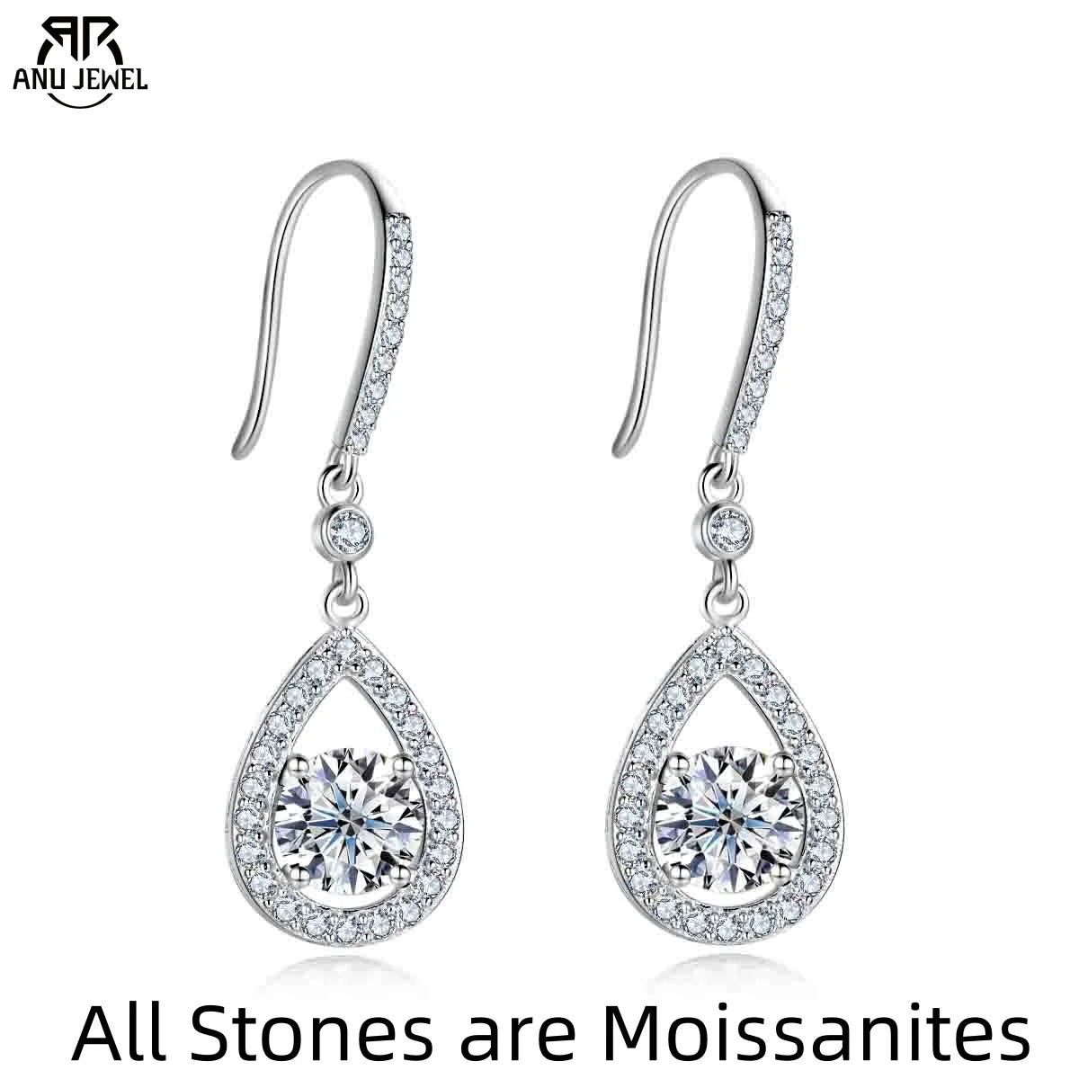 1ct teardrop moissanite hook drop earrings, S925 — Aurora Moissanite