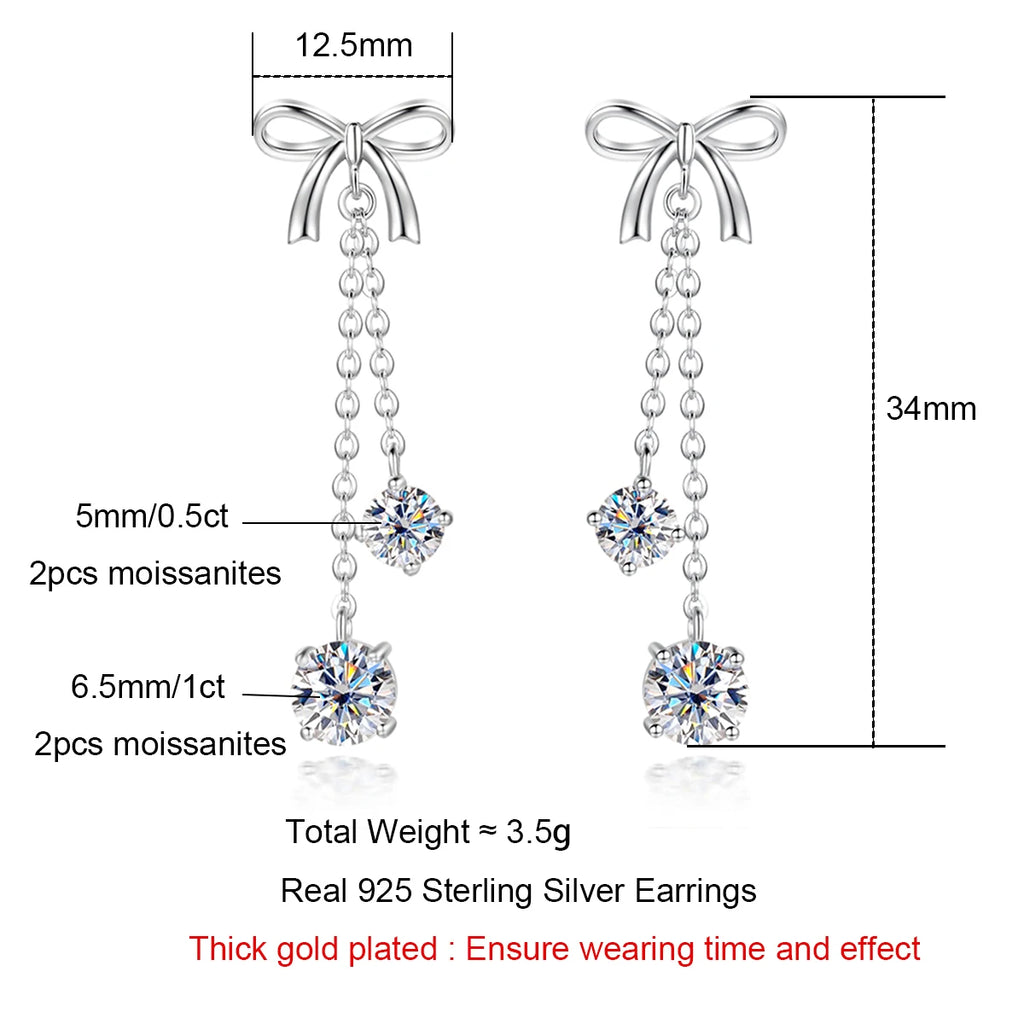 AnuJewel 3cttw D Color Moissanite Diamond Bow Drop Earrings 925 Sterling Silver Stud Earrings Charm Jewelry Wholesale