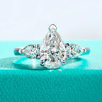 The Fern Ring worn — 4ct pear cut moissanite solitaire, 18K gold plated — Aurora Moissanite