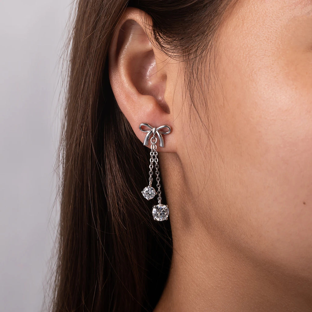 AnuJewel 3cttw D Color Moissanite Diamond Bow Drop Earrings 925 Sterling Silver Stud Earrings Charm Jewelry Wholesale