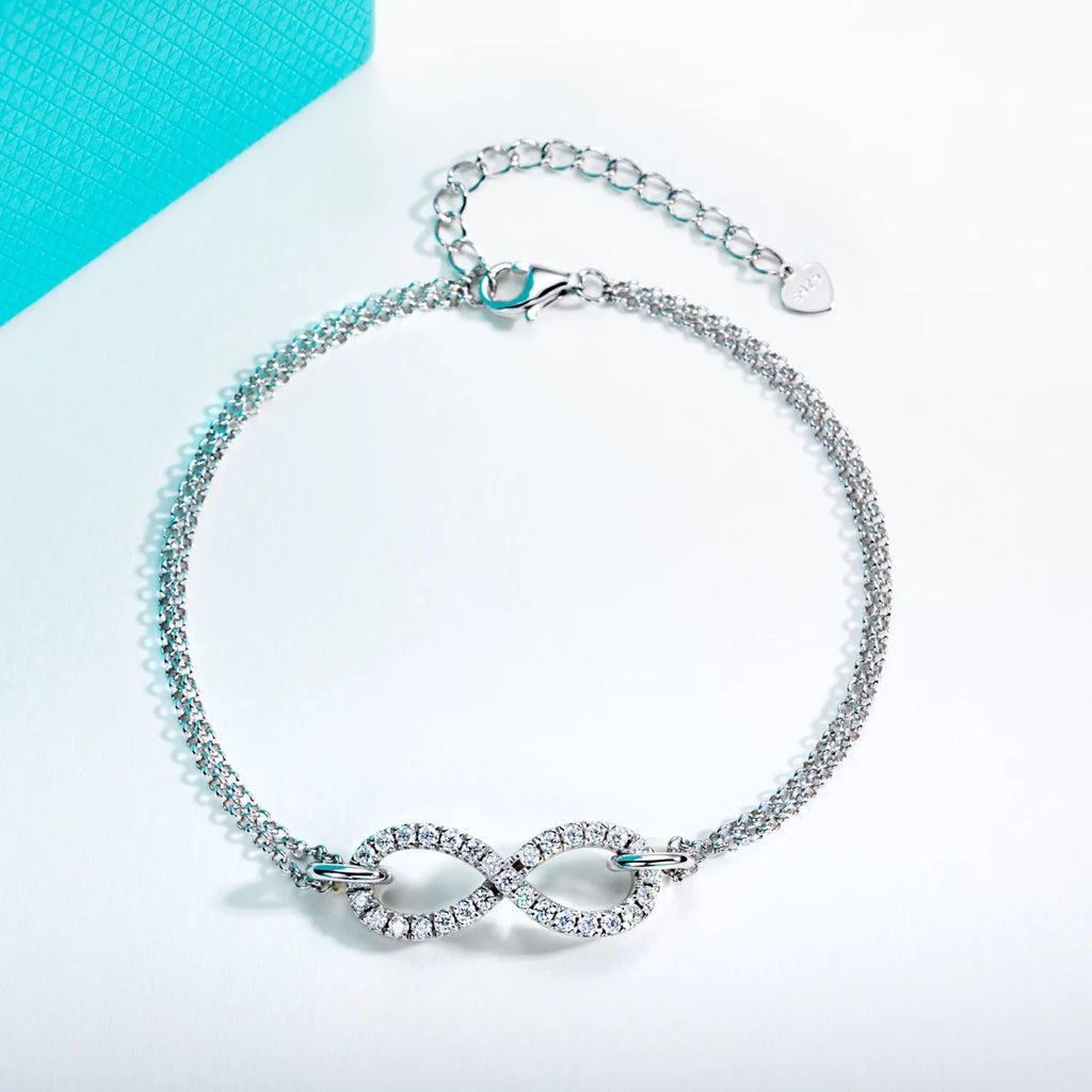 AnuJewel 1.7mm Moissanite Bow-Knot Bracelet 925 Sterling Silver Lab Created Diamond 18+5cm Adjustable Bracelets for Woman Gifts