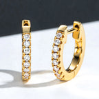 1.5mm huggie hoop earrings side view, yellow gold plated — Aurora Moissanite