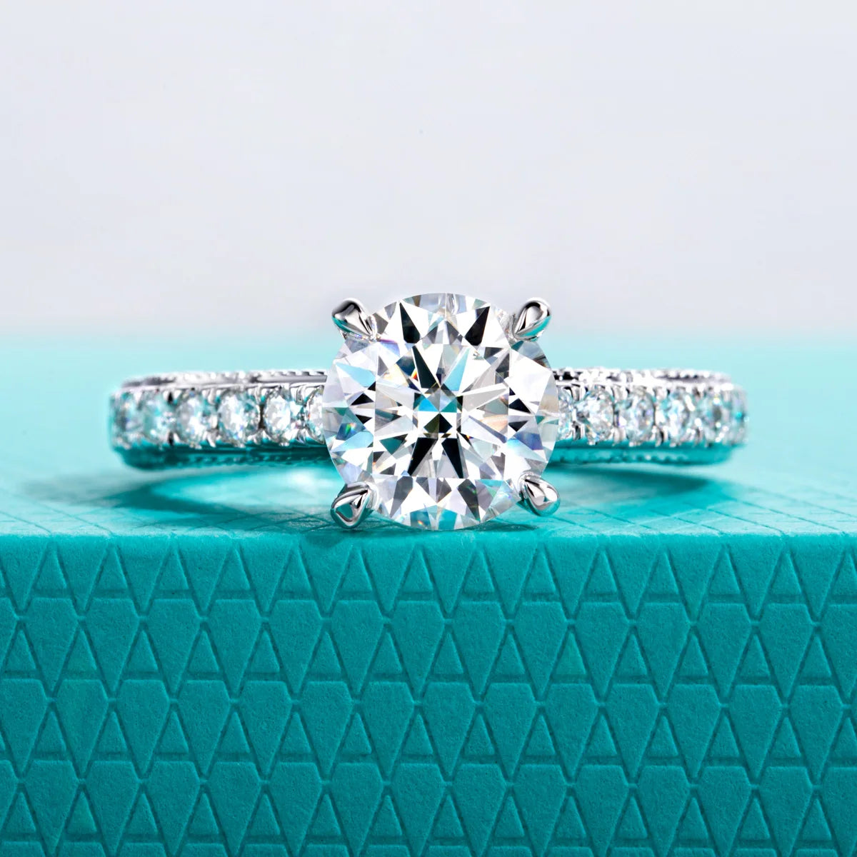The Rowe Ring — 2ct round moissanite vintage prong, front view, 18K gold — Aurora Moissanite