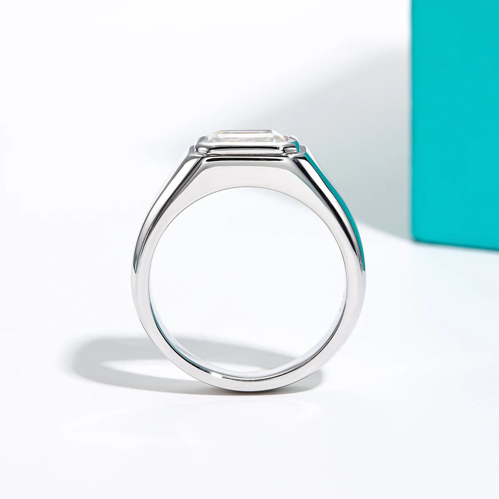 Emerald moissanite 2ct D color VVS1, men's 18K gold ring — Aurora Moissanite