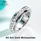 Moissanite spinner fidget ring, 14K gold plated, white background — Aurora Moissanite
