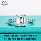 3ct emerald moissanite engagement ring S925, wide size range — Aurora Moissanite