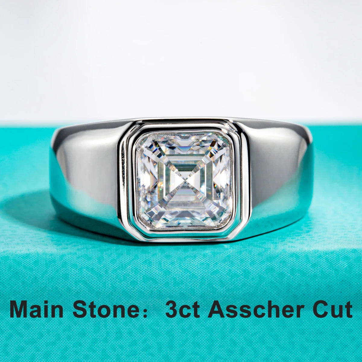 The Crux Ring worn — 3ct asscher moissanite, 18K gold, sizes 8–12 — Aurora Moissanite