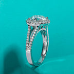 3ct round moissanite halo ring, side profile, 18K gold plated — Aurora Moissanite