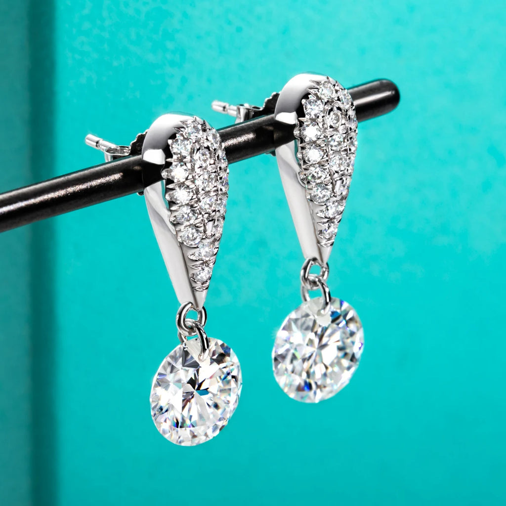 Moissanite drop earrings 6cttw D color VVS1, 3ct per earring — Aurora Moissanite