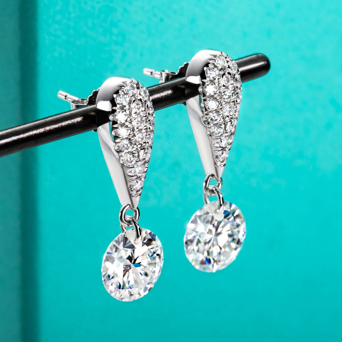 Moissanite drop earrings 6cttw D color VVS1, 3ct per earring — Aurora Moissanite