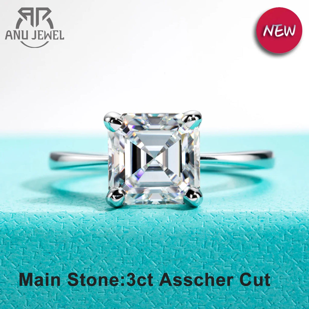 3ct asscher moissanite engagement ring, S925 — Aurora Moissanite