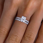 Radiant moissanite engagement ring and matching band, 4.042ct total — Aurora Moissanite