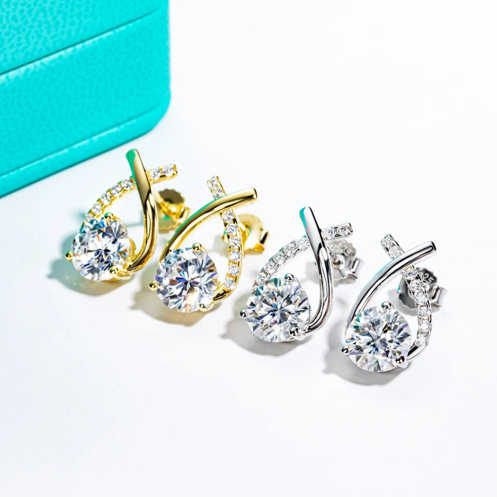AnuJewel 4cttw D Color Moissanite Diamond 18K Gold Plated 925 Sterling Silver Stud Earrings For Woman Gifts Wholesale