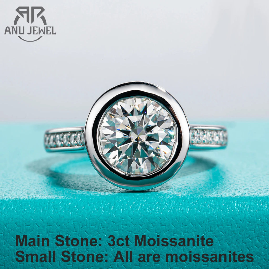 3ct moissanite bezel ring, black gun plated S925 — Aurora Moissanite