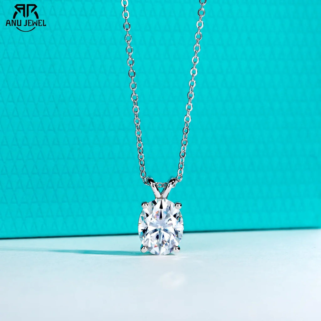 AnuJewel 2ct/3ct/4ct/5ct D Color Oval Cut Moissanite Pendant Necklace 925 Sterling Silver Valentine's Day Gifts for Women